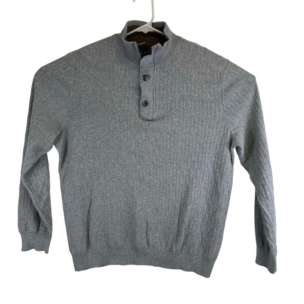 Tasso Elba Long Sleeve Quarter Cotton Gray Cable Knit Henley Sweater Mens Large
